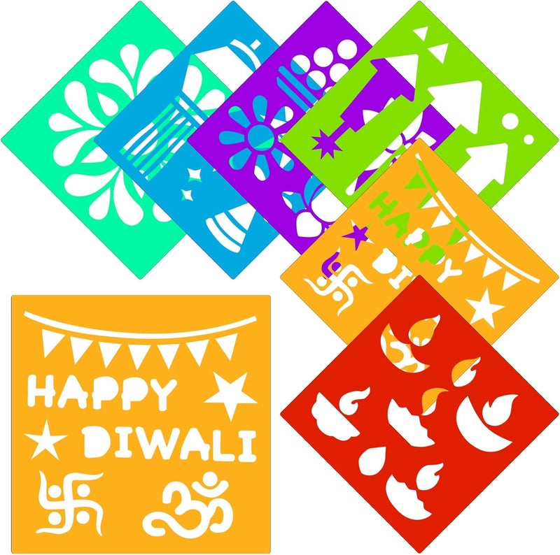 Watersay 6 Set Diwali Large Rangoli Stencil 11" x 11" Reusable Plastic Mandala Painting Stencil Indian Traditional Festival Painting on Wood Floor Wall Tile Fabric Furniture DIY Craft (Novel Style) - Image 1